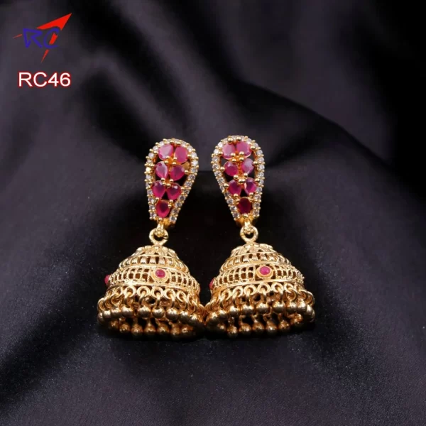 Gold finish Ruby stone flower petal design Jimikki