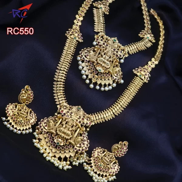 Antique finish temple design lakshmi in mahal pendant Combo set