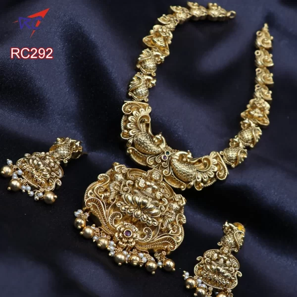 Antique finish God lakshmi and dancing peacock design Necklace