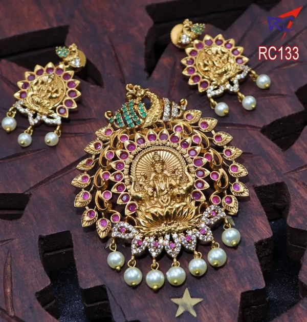 Mat Peacock with lakshmi design Pendant set