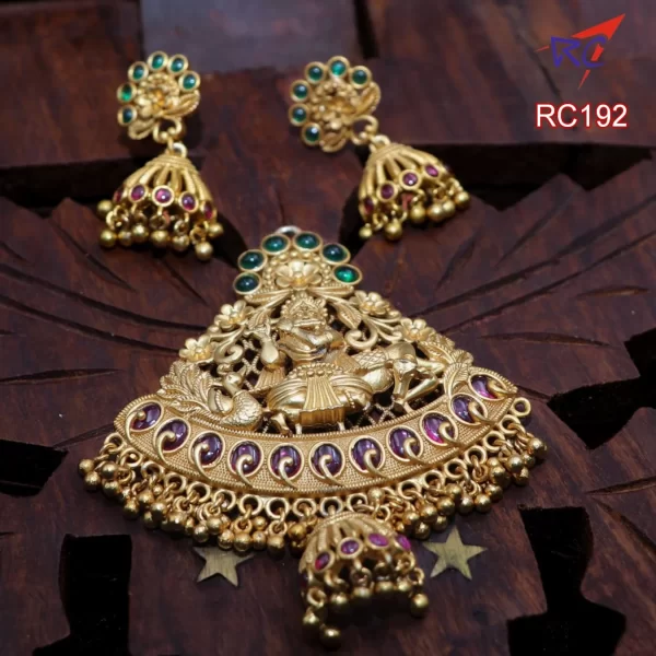 Mat finish Krishna with Cow & peacock design Pendant set