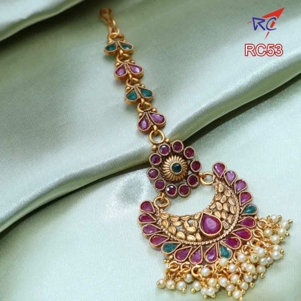 Mat finish Ruby stone chandbali design Nethichutti