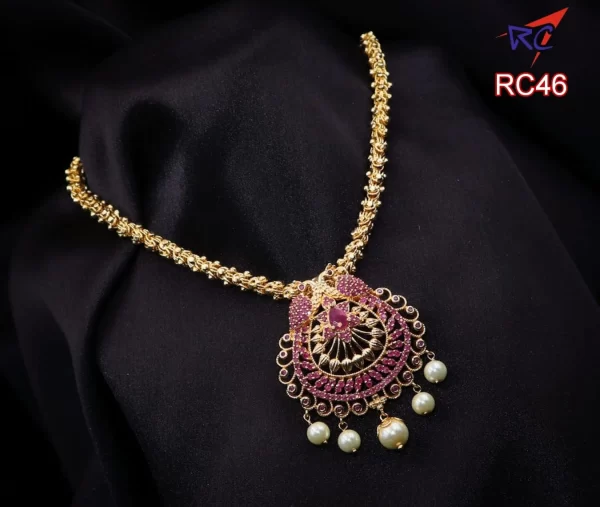 Gold finish chain with ruby peacock pendant necklace