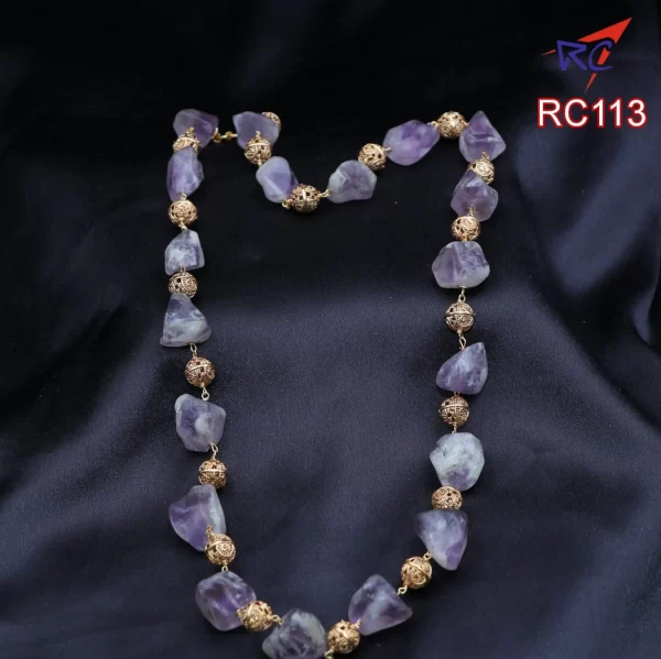 Amethyst Natural stones with mat ball Neckpiece