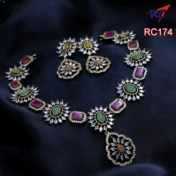Mat finish AD stone Sunflower design Necklace