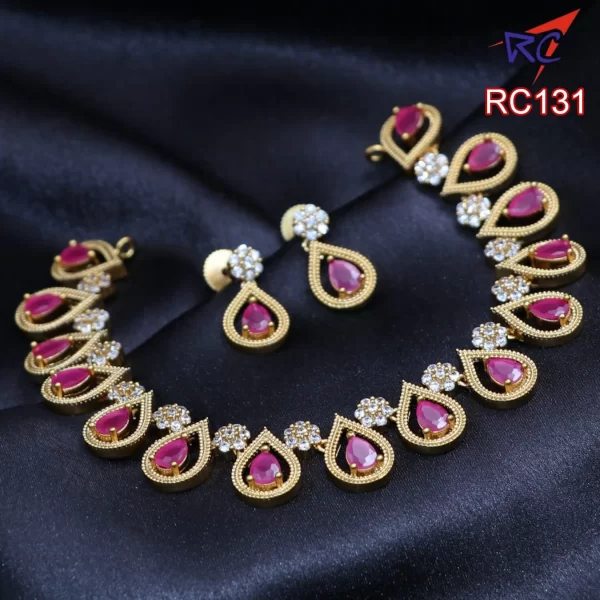 Ruby stone drop design with flower Necklace