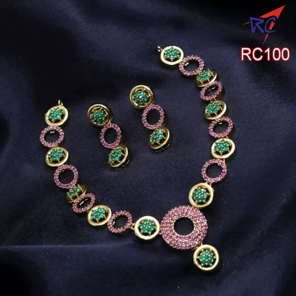 Mat finish ruby stone circle design necklace set