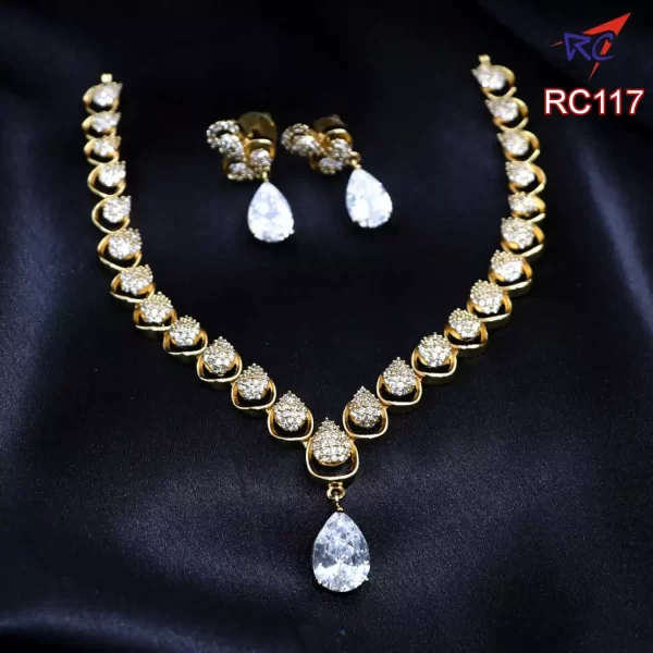 Mat finish Zircon stone Drop design necklace