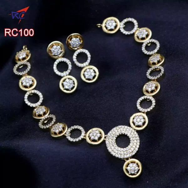 Mat finish ruby stone circle design necklace set - Image 2