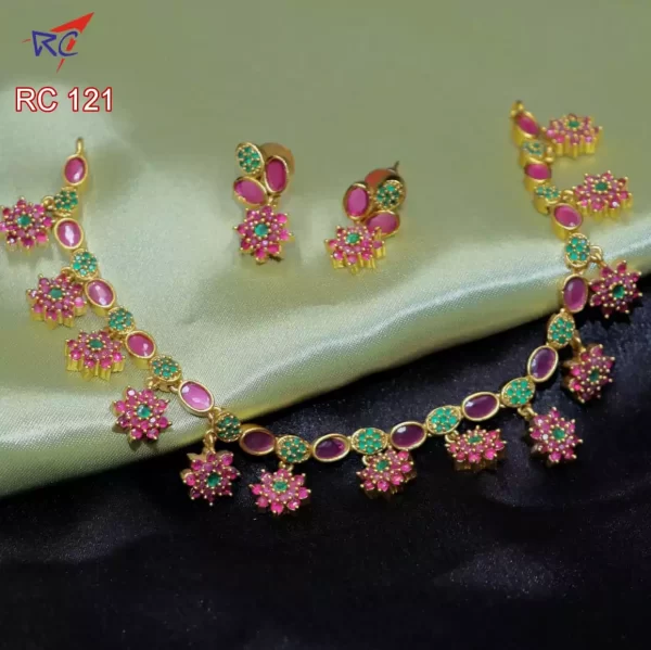 Oval shape ruby stone with flower design Necklace - Image 2