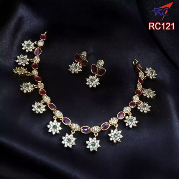 Oval shape ruby stone with flower design Necklace