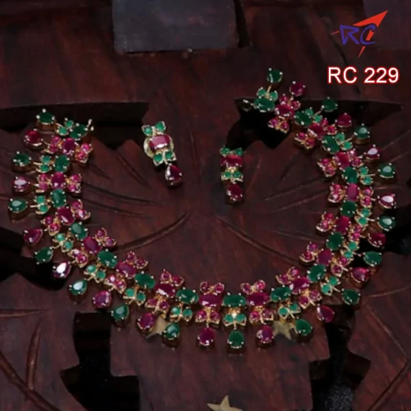 Ruby stone flower design necklace set