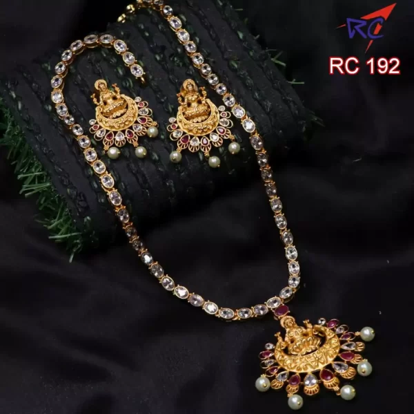 Mat finish Single line AD Stone with Lakshmi pendant set