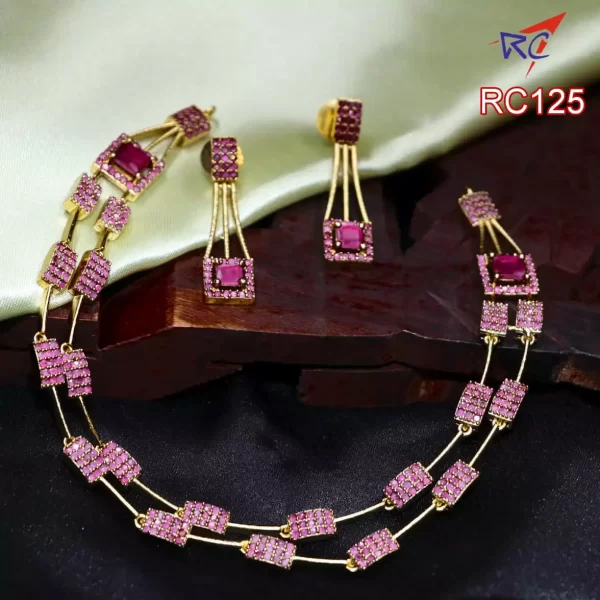 Mat finish Ruby emerald double layer square design Necklace