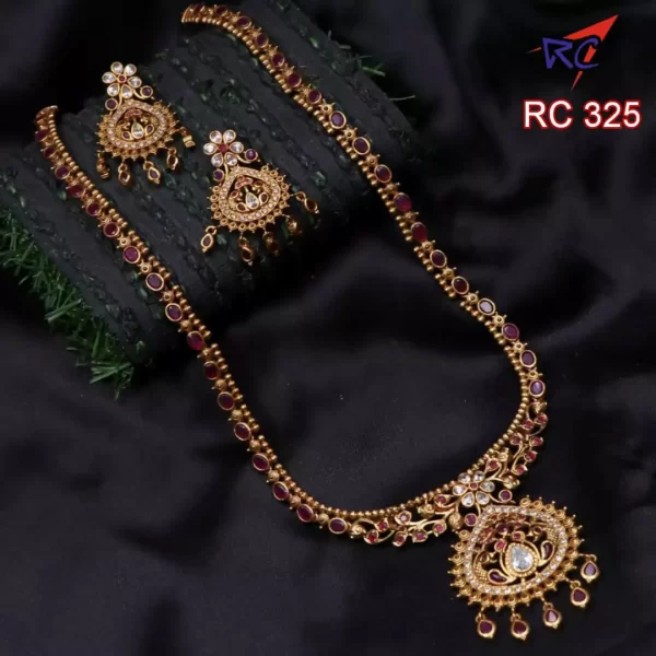 Mat finish floral design Ruby stone long haram set