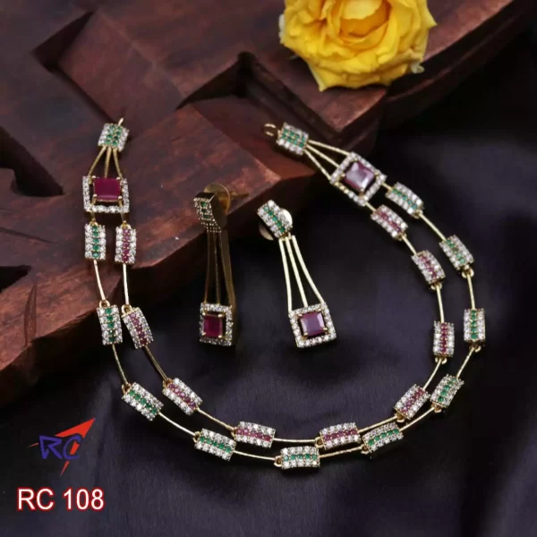 Mat finish Ruby emerald double layer square design Necklace - Image 3
