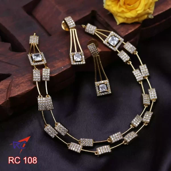 Mat finish Ruby emerald double layer square design Necklace - Image 2