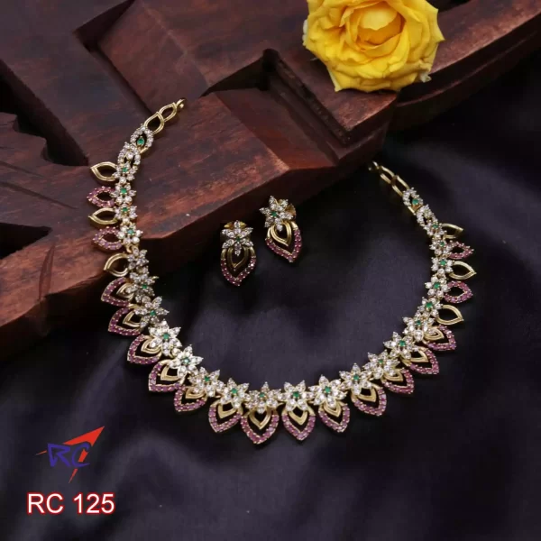 Mat finish CZ stone floral pattern Necklace - Image 2