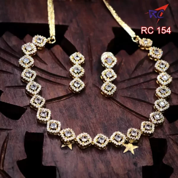 Gold finish CZ stone square design Necklace
