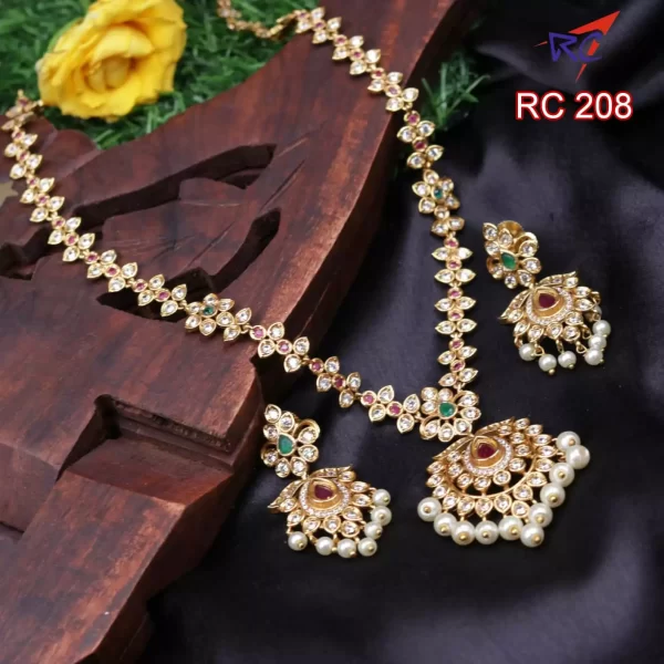 Mat finish simple single line floral pattern long Necklace set