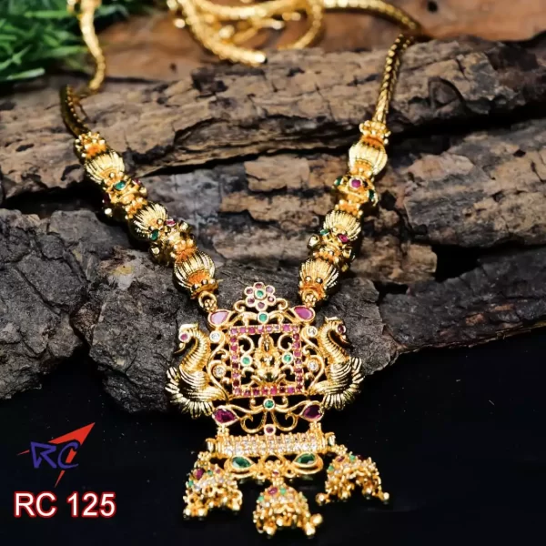 Gold finish Lakshmi pendant with varika ball kodi chain necklace