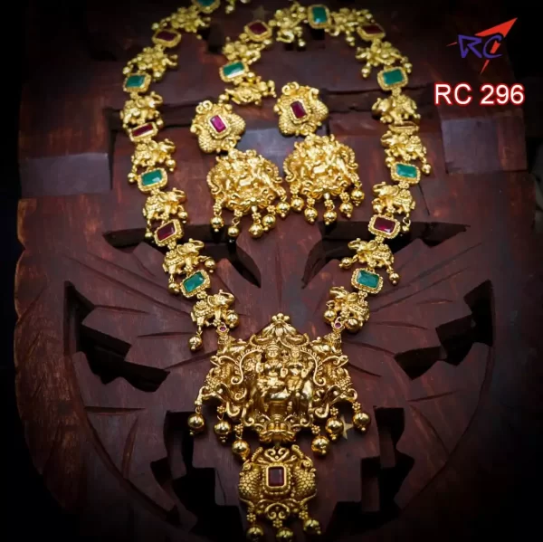 Antique finish Elephant with Ruby stone long haram set