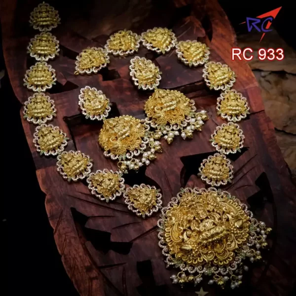 Antique finish Lakshmi with multicolor stone haram set