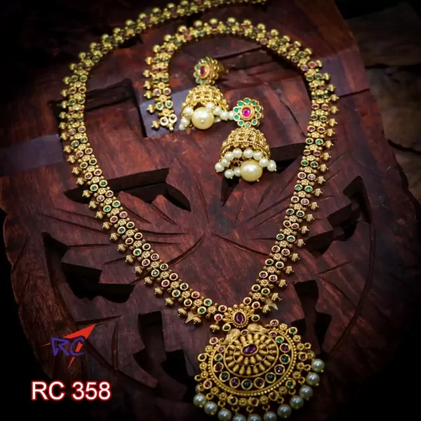 Antique finish simple design haram with jimikki set