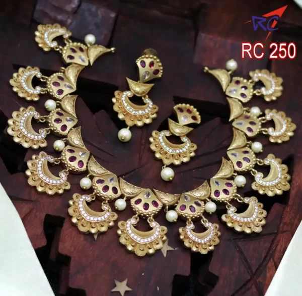 Mat finish ruby stone chandbali design Necklace set