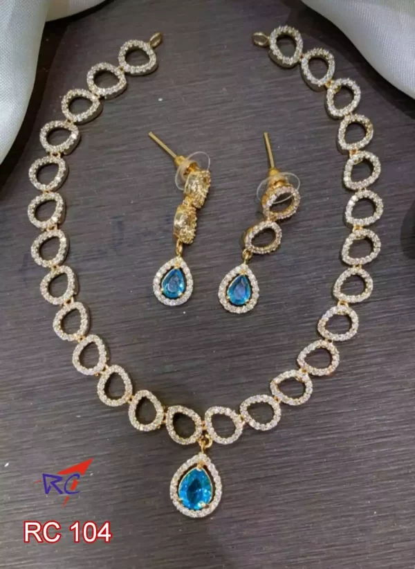 Gold finish Zircon stone drop design necklace set