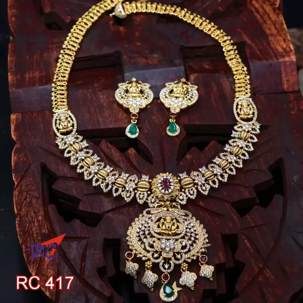 Antique finish Zircon srone Lakshmi Pendant Haram