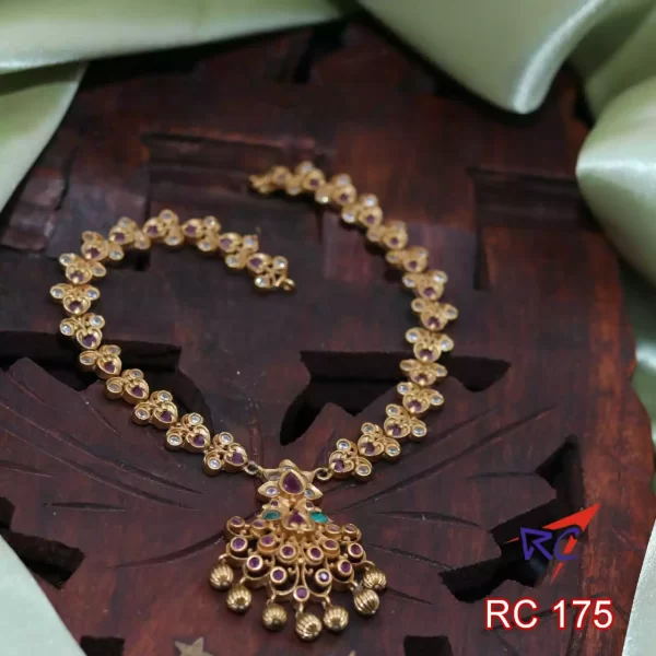Mat finish ruby stone simple floral design Necklace