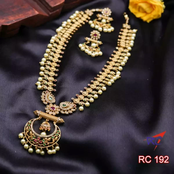 Mat finish lakshmi coin Chandbali design pendant haram set