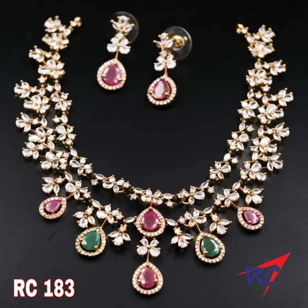 Mat finish double line AD stone floral Necklace set - Image 3