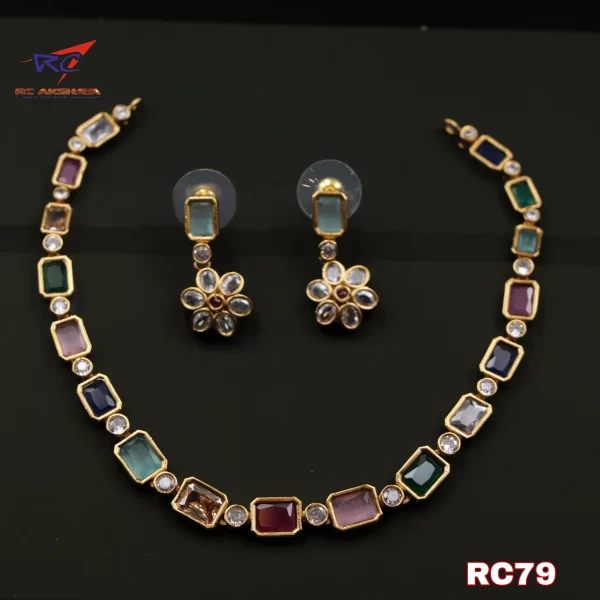 Mat finish Navaratna Stone square design Neckset