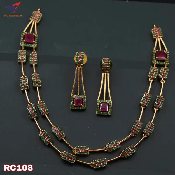 Mat finish Ruby emerald double layer square design Necklace - Image 4