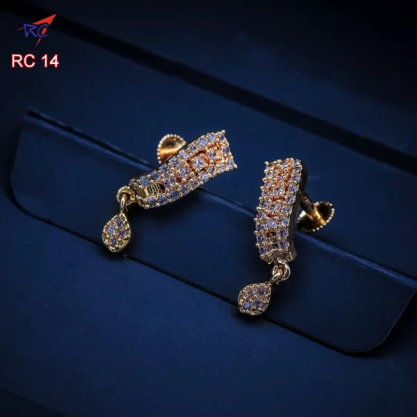 Gold finish 3 line stone curve design with hanging drop earrings