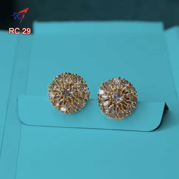 Gold finish rounded double layered flower design Earrings - Image 2