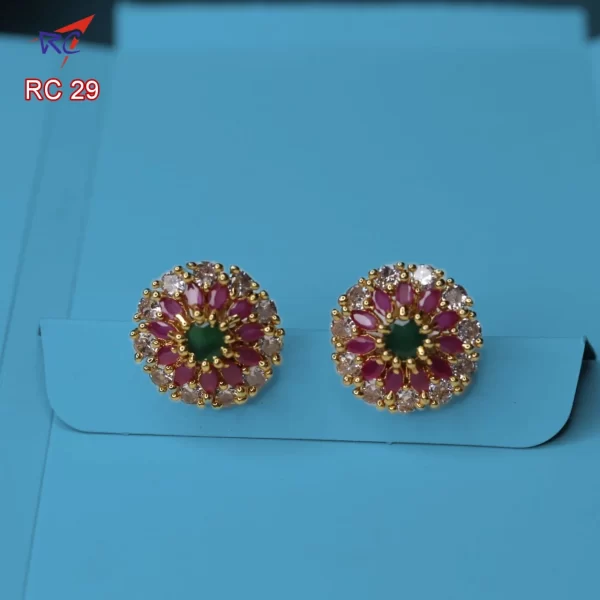 Gold finish rounded double layered flower design Earrings