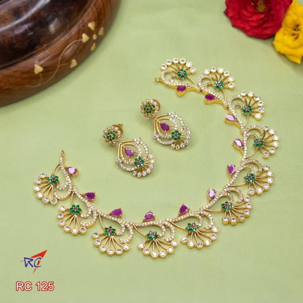 Mat finish Multicolor Flower with leaf design Necklace