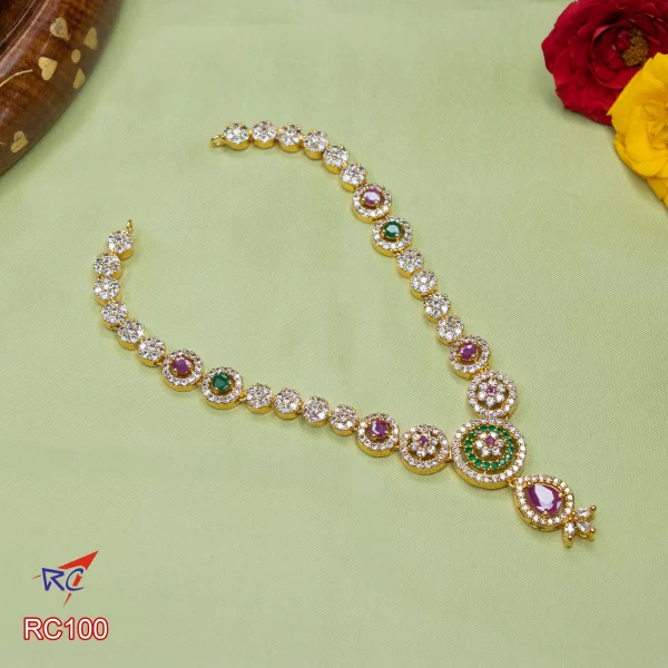Gold finish AD stone Flower with round design Necklace