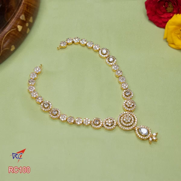 Gold finish AD stone Flower with round design Necklace - Image 2