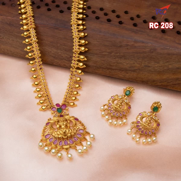 Mat finish ball pattern long haram with pendant