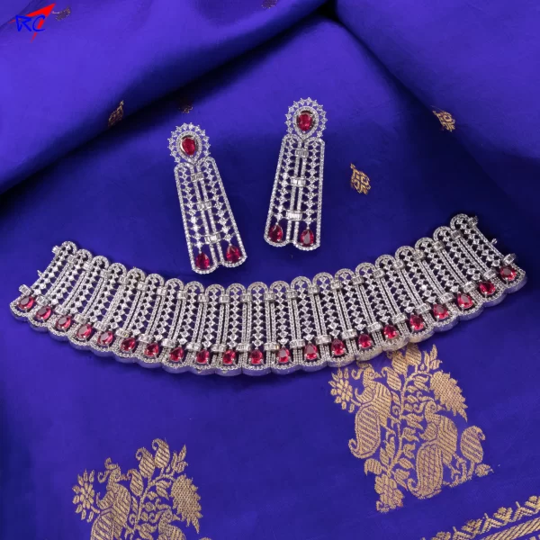 Premium Quality Diamond Style Red Stone Choker Set For Rent