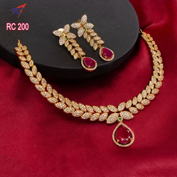 Mat finish Leafy motif with Ruby pendant Neckset