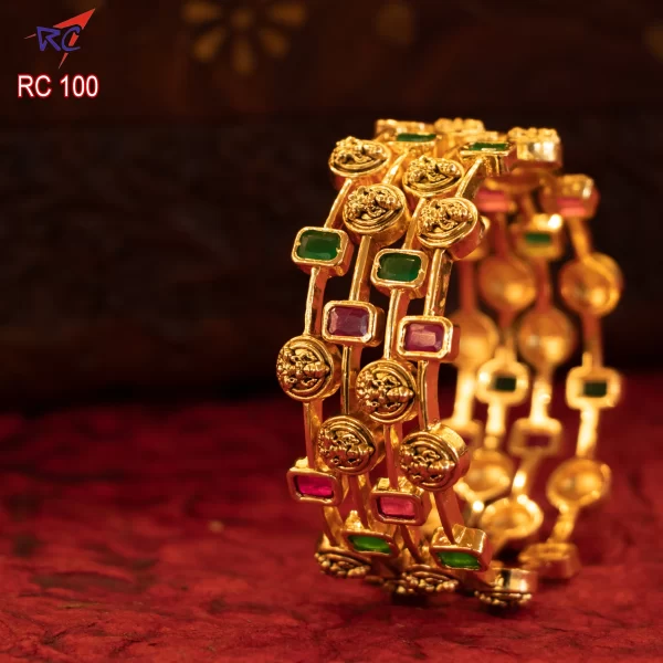 Antique Finish Lakshmi design with Ruby stone Bangle Set