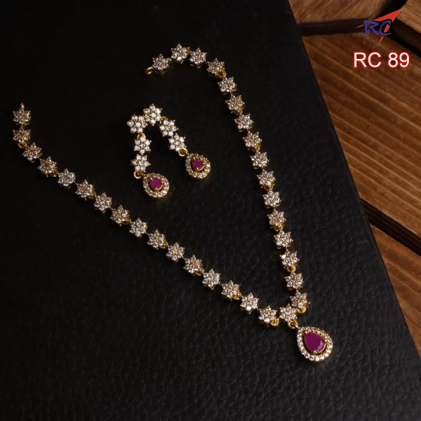 Mat Finish Single line Flower design with Ruby drop pendant Neckset