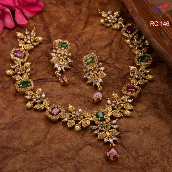 Mat Finish Flower Design Multicolor Necklace Set - Image 2