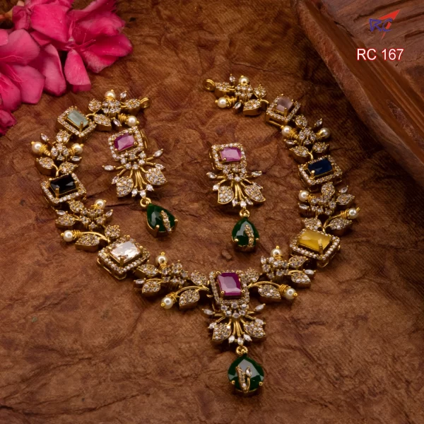 Mat Finish Flower Design Multicolor Necklace Set