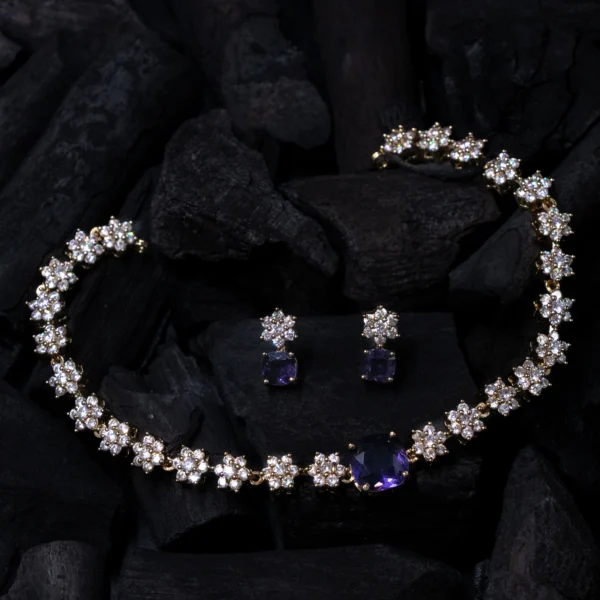 White stone Single line Flower Neckset